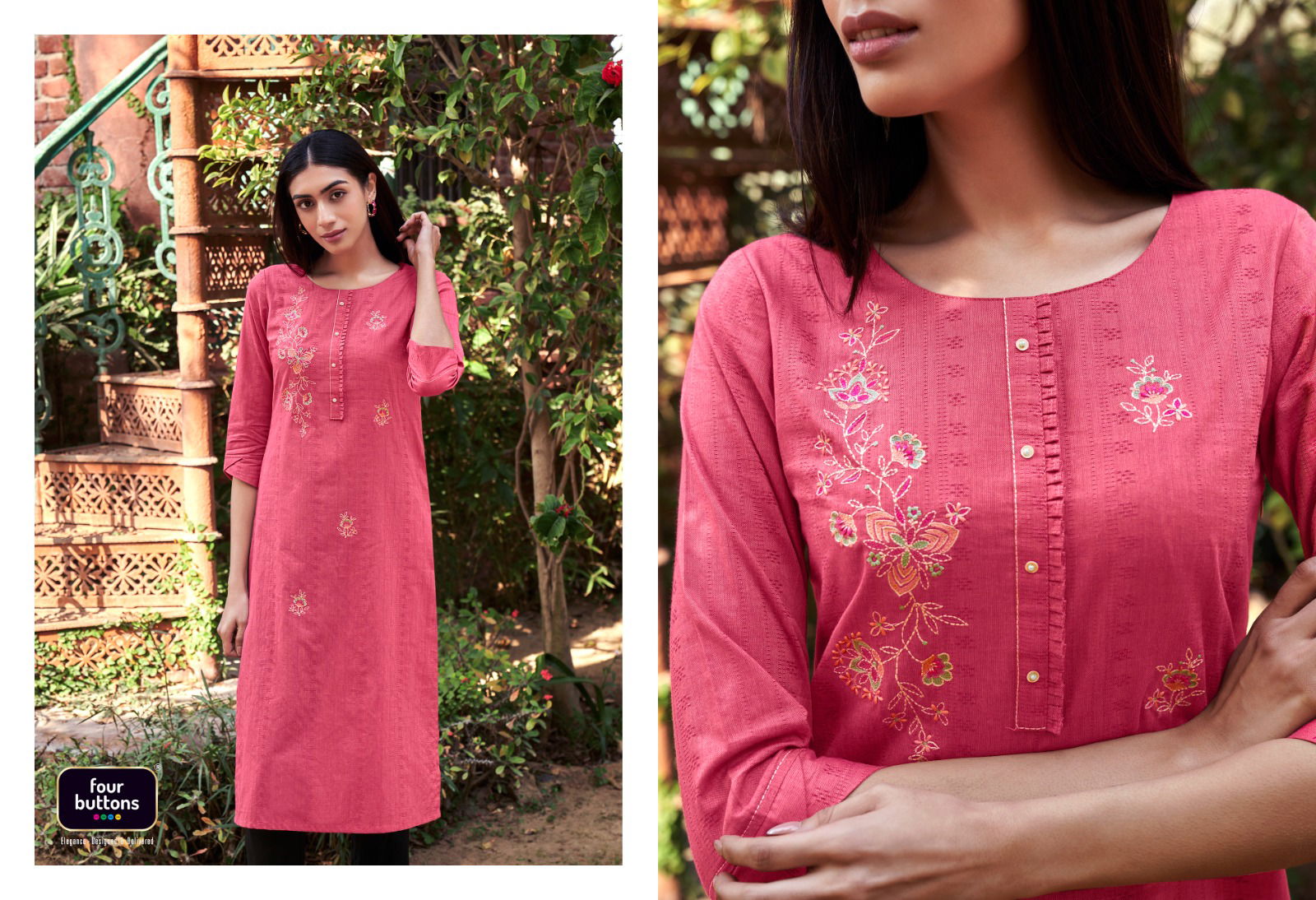 Four Buttons Tarz Fb3121-Fb3126 Wholesale Cotton Kurtis Catalog